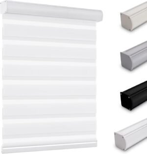 Cordless Zebra Blinds for Indoor Windows, Dual Layer Sheer Blinds 70% Blackout Zebra Shades, Light Filtering Window Treatments Privacy Light Control Day Night Blinds