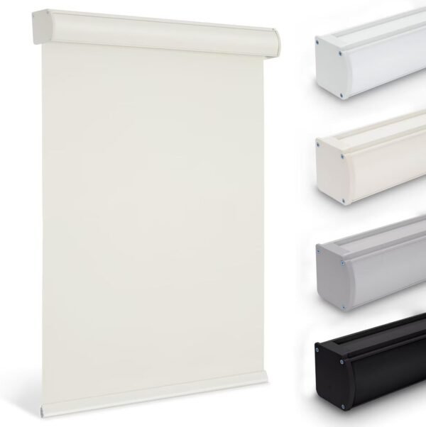 Cordless Roller Blinds for Indoor Windows, Blackout Roller Blinds with Valance Cover, Room Darkening Window Shades for Home, Privacy Control Shade, Easy Install Beige