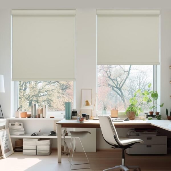 Cordless Roller Blinds for Indoor Windows, Blackout Roller Blinds with Valance Cover, Room Darkening Window Shades for Home, Privacy Control Shade, Easy Install Beige - Image 3