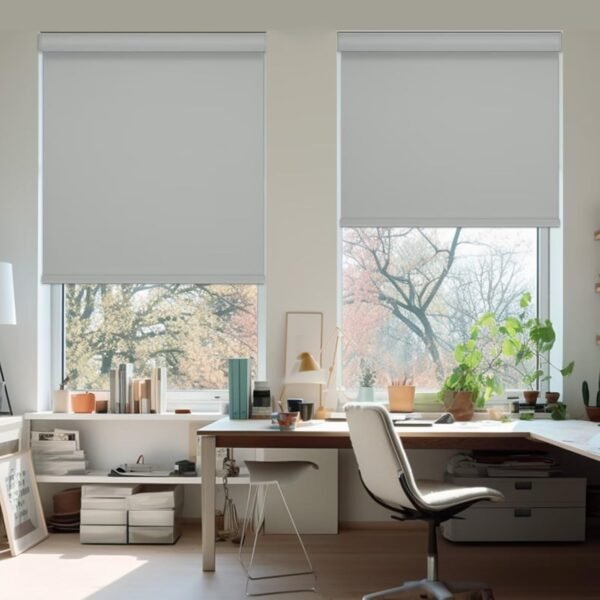 Cordless Roller Blinds for Indoor Windows, Blackout Roller Blinds with Valance Cover, Room Darkening Window Shades for Home, Privacy Control Shade, Easy Install Grey - Image 3