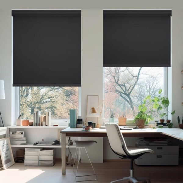 Cordless Roller Blinds for Indoor Windows, Blackout Roller Blinds with Valance Cover, Room Darkening Window Shades for Home, Privacy Control Shade, Easy Install Black - Image 3