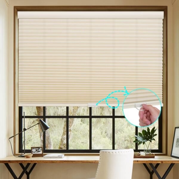 Light Filtering Cellular Shades, Honeycomb Blinds for Indoor Windows, 1.5 inch Cell Pleated , Pull Down Thermal Window ,Coverings for Window. Beige - Image 3