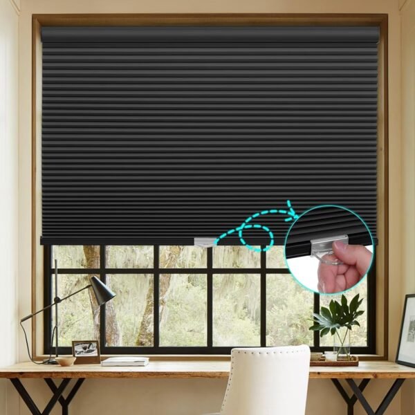 Blackout Cellular Shades, Honeycomb Blinds for Indoor Windows, 1.5 inch Cell Pleated , Pull Down Thermal Window ,Coverings for Window.  Black - Image 2