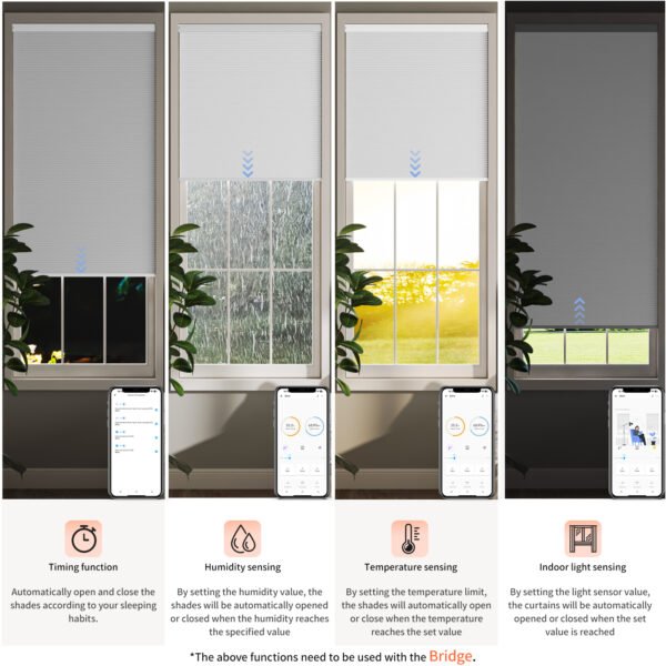 Smart Cellular Blinds for Indoor Windows, Blackout shade with temperature sensor , Automatic working by the temperature , Control by Voice, app and remote. Beige color - Image 9