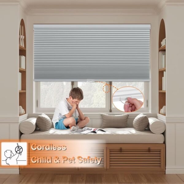 Blackout Cellular Shades, Honeycomb Blinds for Indoor Windows, 1.5 inch Cell Pleated , Pull Down Thermal Window ,Coverings for Window.Grey - Image 2