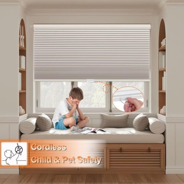 Blackout Cellular Shades, Honeycomb Blinds for Indoor Windows, 1.5 inch Cell Pleated , Pull Down Thermal Window ,Coverings for Window. Beige - Image 2