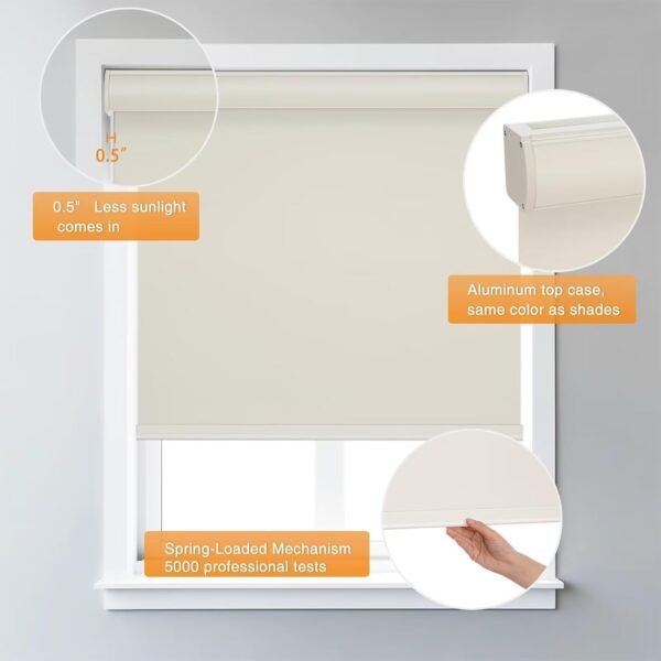 Cordless Roller Blinds for Indoor Windows, Blackout Roller Blinds with Valance Cover, Room Darkening Window Shades for Home, Privacy Control Shade, Easy Install Beige - Image 5