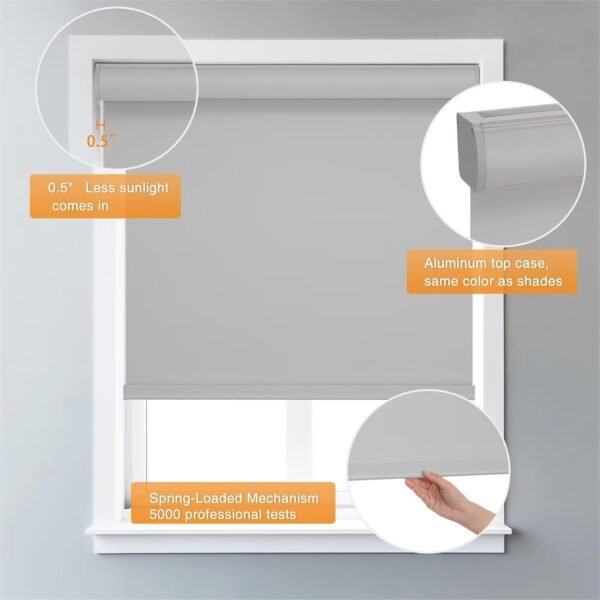 Cordless Roller Blinds for Indoor Windows, Blackout Roller Blinds with Valance Cover, Room Darkening Window Shades for Home, Privacy Control Shade, Easy Install Grey - Image 4