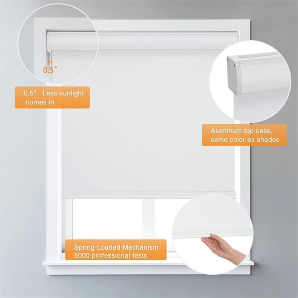 Cordless Roller Blinds for Indoor Windows, Blackout Roller Blinds with Valance Cover, Room Darkening Window Shades for Home, Privacy Control Shade, Easy Install - Image 5