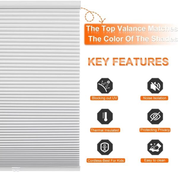 Blackout Cellular Shades, Honeycomb Blinds for Indoor Windows, 1.5 inch Cell Pleated , Pull Down Thermal Window ,Coverings for Window. - Image 6