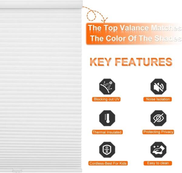 Light Filtering Cellular Shades, Honeycomb Blinds for Indoor Windows, 1.5 inch Cell Pleated , Pull Down Thermal Window ,Coverings for Window. - Image 6
