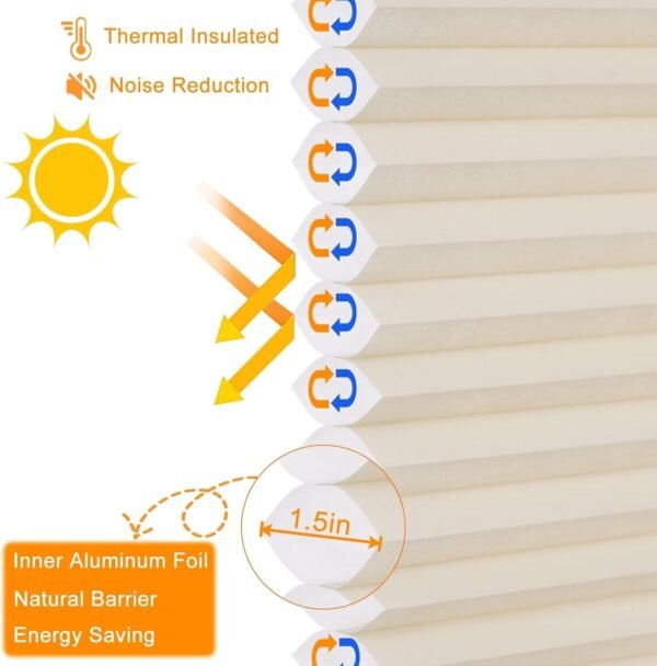 Light Filtering Cellular Shades, Honeycomb Blinds for Indoor Windows, 1.5 inch Cell Pleated , Pull Down Thermal Window ,Coverings for Window. Beige - Image 6