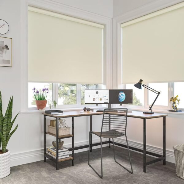 Cordless Roller Blinds for Indoor Windows, Blackout Roller Blinds with Valance Cover, Room Darkening Window Shades for Home, Privacy Control Shade, Easy Install Beige - Image 2