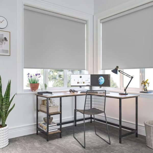 Cordless Roller Blinds for Indoor Windows, Blackout Roller Blinds with Valance Cover, Room Darkening Window Shades for Home, Privacy Control Shade, Easy Install Grey - Image 2