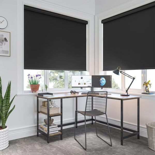 Cordless Roller Blinds for Indoor Windows, Blackout Roller Blinds with Valance Cover, Room Darkening Window Shades for Home, Privacy Control Shade, Easy Install Black - Image 2