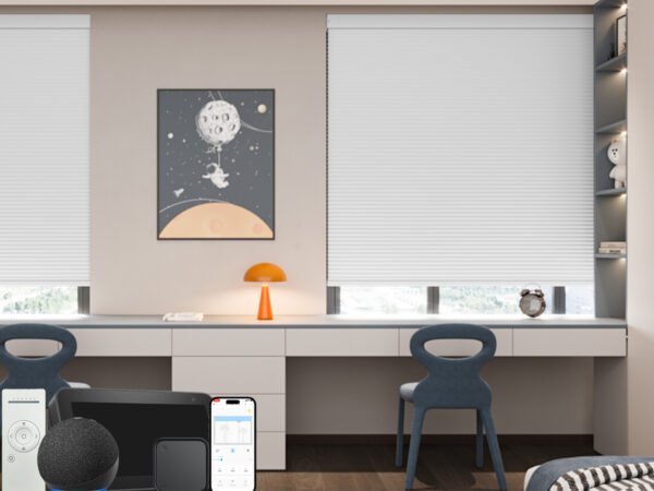 Smart Cellular Blinds for Indoor Windows, Blackout shade with temperature sensor , Automatic working by the temperature , Control by Voice, app and remote. Beige color - Image 5
