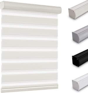Cordless Zebra Blinds for Indoor Windows, Dual Layer Sheer Blinds 70% Blackout Zebra Shades, Light Filtering Window Treatments Privacy Light Control Day Night Blinds，Beige
