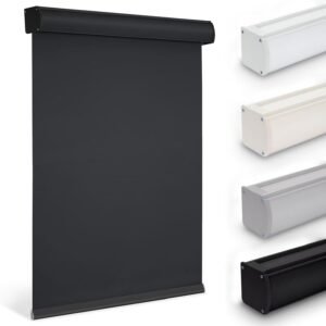 Cordless Roller Blinds for Indoor Windows, Blackout Roller Blinds with Valance Cover, Room Darkening Window Shades for Home, Privacy Control Shade, Easy Install Black