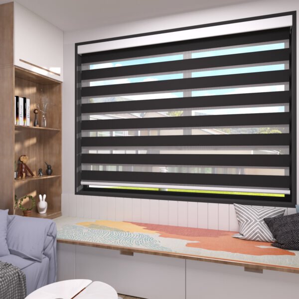 Electric Zebra Blinds for Indoor Windows,70% Blackout Roller Blinds with Valance Cover, Room Darkening Window Shades for Home, Privacy Control Shade, Easy Install - Image 3