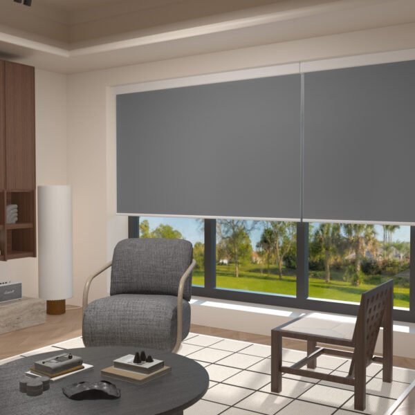 Smart Roller Blinds for Indoor Windows, Blackout Roller Blinds with Valance Cover, Room Darkening Window Shades for Home, Privacy Control Shade, Easy Install ,Grey - Image 3