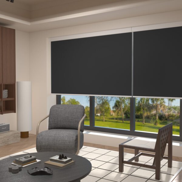 Smart Roller Blinds for Indoor Windows, Blackout Roller Blinds with Valance Cover, Room Darkening Window Shades for Home, Privacy Control Shade, Easy Install ,Black Color - Image 2