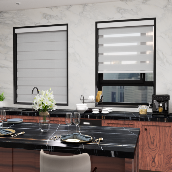 Electric Zebra Blinds for Indoor Windows,70% Blackout Roller Blinds with Valance Cover, Room Darkening for Home, Privacy Control, Easy Install ，Grey-color - Image 2
