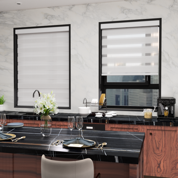 Electric Zebra Blinds for Indoor Windows,90% Blackout Blinds with Valance Cover, Room Darkening for Home, Privacy Control, Easy Install， White color - Image 2