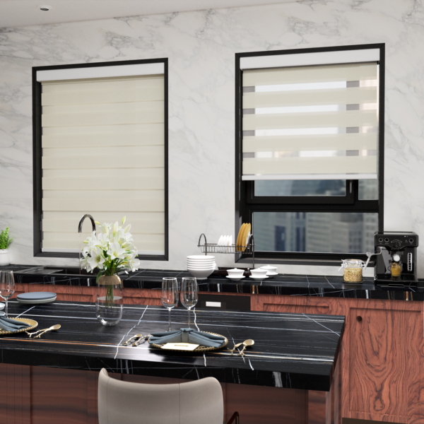 Electric Zebra Blinds for Indoor Windows,70% Blackout Roller Blinds with Valance Cover, Room Darkening for Home, Privacy Control, Easy Install Beige color - Image 2
