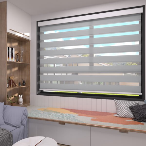 Electric Zebra Blinds for Indoor Windows,70% Blackout Roller Blinds with Valance Cover, Room Darkening for Home, Privacy Control, Easy Install ，Grey-color - Image 3