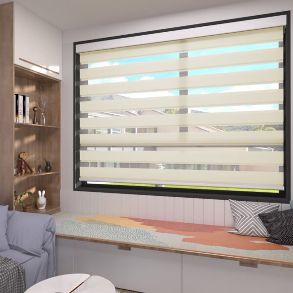 Electric Zebra Blinds for Indoor Windows,70% Blackout Roller Blinds with Valance Cover, Room Darkening for Home, Privacy Control, Easy Install Beige color - Image 3