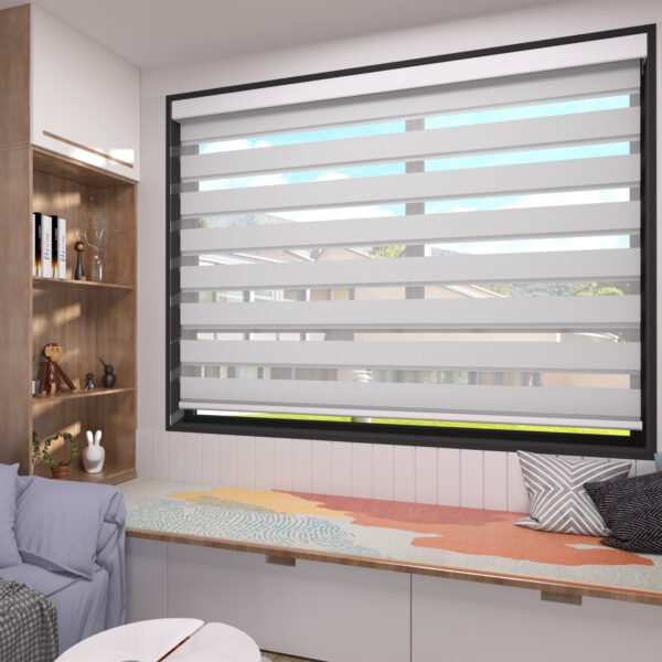 Electric Zebra Blinds for Indoor Windows,90% Blackout Blinds with Valance Cover, Room Darkening for Home, Privacy Control, Easy Install， Grey color - Image 3