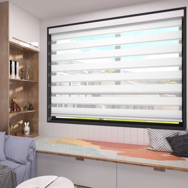 Electric Zebra Blinds for Indoor Windows,90% Blackout Blinds with Valance Cover, Room Darkening for Home, Privacy Control, Easy Install， White color - Image 3