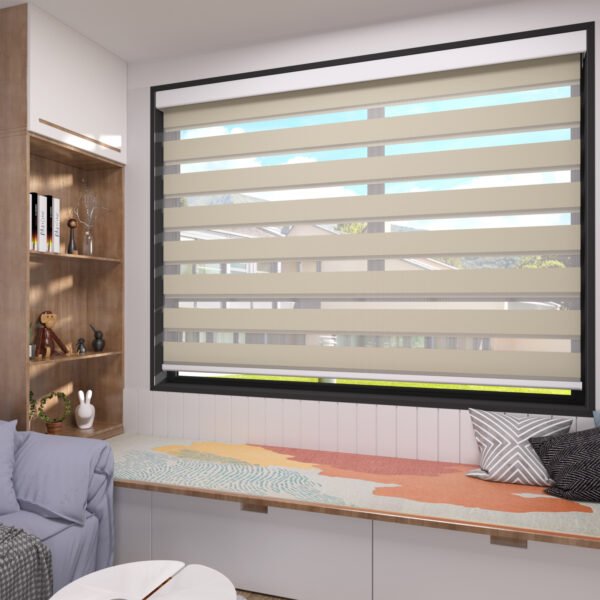 Electric Zebra Blinds for Indoor Windows,90% Blackout Blinds with Valance Cover, Room Darkening for Home, Privacy Control, Easy Install， Beige color - Image 5